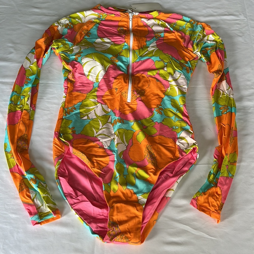 Trina Turk Orange and Pink Floral One Piece Swimsuit - Picture 6 of 13